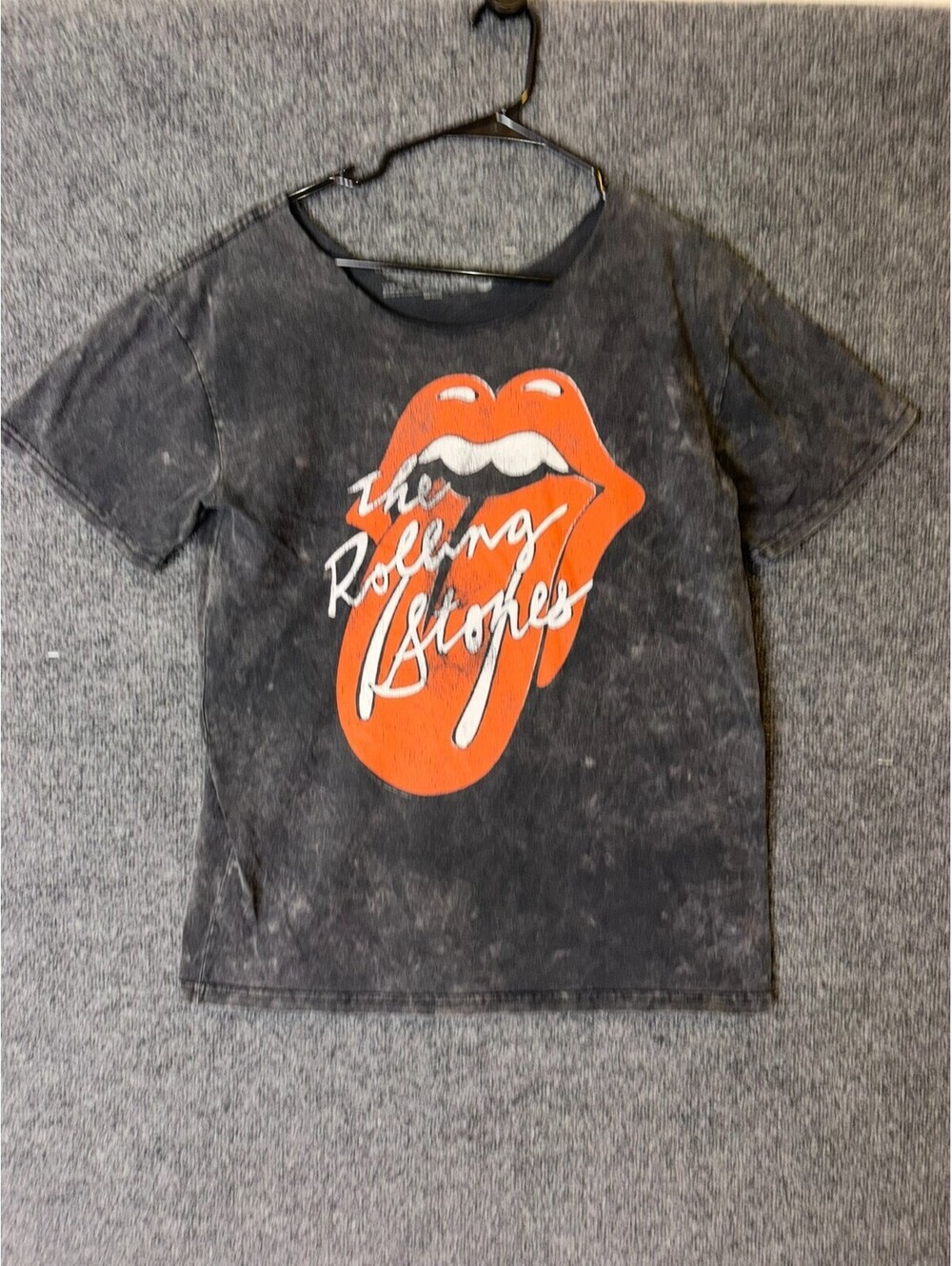 The Rolling Stones Classic Tongue Logo Acid Wash T Shirt Womens XL Black Graphic
